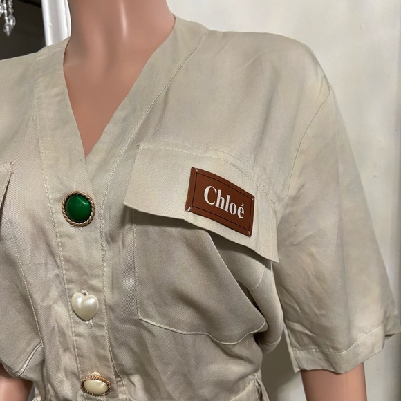 CHLOÉ Women’s Stylish Khaki Button-Up Playsuit - Picture 7 of 16